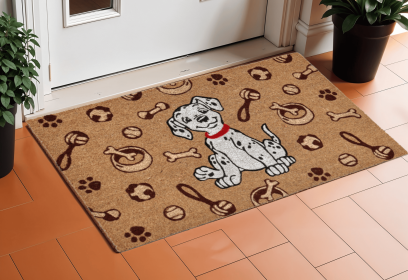 18" X 30" Beige and White Coir Dog Outdoor Door Mat