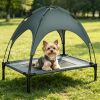 30 Inch Elevated Dog Bed with Removable Canopy UV Protection Outdoor Dog Cot Shade Pet Bed for Camping Gray