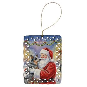 Australian Cattle Dog with Santa Claus Porcelain Ornament Christmas Tree Hanging Decorations for Home Christmas Holiday, Rectangle, Gift, Multico