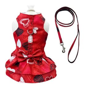 Abstract Hearts Harness Dress with Matching Leash (Color: Red, Size: L)
