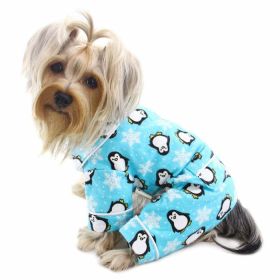 Penguins & Snowflake Flannel PJ with 2 Pockets (Color: Turquoise, Size: L)