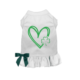 Shamrocks & Hearts Dog Dress/Shirt (Color: White, Size: X Small)