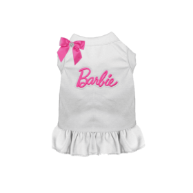 Barbie Bow Dog Dress (Color: WHITE 3 BOWS, Size: L)