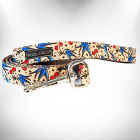 Tattoo Dog Leads (Color: Bluebird & Cherries, Size: REGULAR Lead 1" width- 5' length)