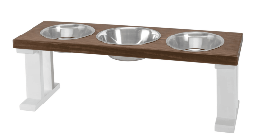 Farmhouse 3 Bowl Elevated Regular Feeder (Color: White/Chestnut, Size: 12 Inch)
