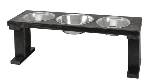 Farmhouse 3 Bowl Elevated Regular Feeder (Color: Black/Ebony, Size: 12 Inch)