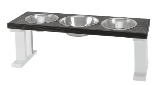 Farmhouse 3 Bowl Elevated Regular Feeder (Color: White/Ebony, Size: 12 Inch)