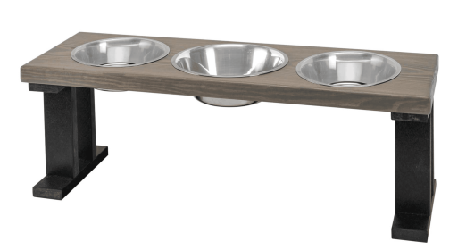 Farmhouse 3 Bowl Elevated Regular Feeder (Color: Black/Gray, Size: 12 Inch)