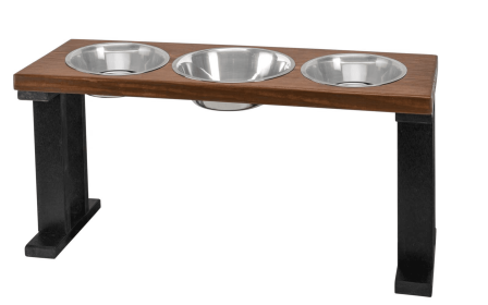 Farmhouse 3 Bowl Elevated Regular Feeder (Color: Black/Chestnut, Size: 16 Inch)