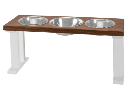Farmhouse 3 Bowl Elevated Regular Feeder (Color: White/Chestnut, Size: 16 Inch)