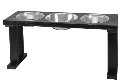 Farmhouse 3 Bowl Elevated Regular Feeder (Color: Black/Ebony, Size: 16 Inch)