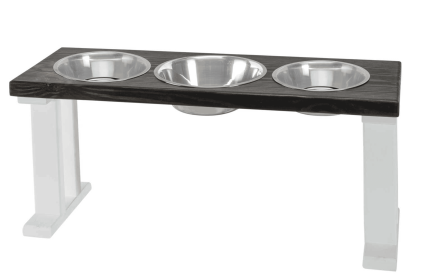 Farmhouse 3 Bowl Elevated Regular Feeder (Color: White/Ebony, Size: 16 Inch)