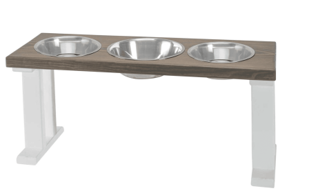 Farmhouse 3 Bowl Elevated Regular Feeder (Color: White/Gray, Size: 16 Inch)