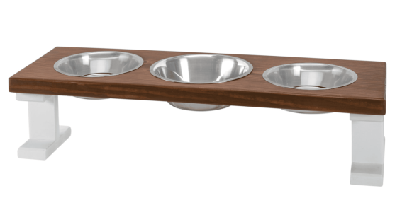Farmhouse 3 Bowl Elevated Regular Feeder (Color: White/Chestnut, Size: 8 Inch)
