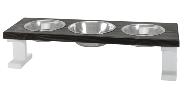 Farmhouse 3 Bowl Elevated Regular Feeder (Color: White/Ebony, Size: 8 Inch)