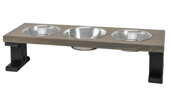 Farmhouse 3 Bowl Elevated Regular Feeder (Color: Black/Gray, Size: 8 Inch)