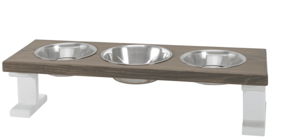 Farmhouse 3 Bowl Elevated Regular Feeder (Color: White/Gray, Size: 8 Inch)