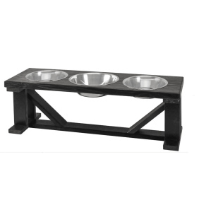 Farmhouse 3-Bowl Elevated Dog Feeder, Black Base (Color: Ebony, Size: small)
