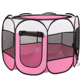 Portable Foldable Pet Tent (Color: Pink, Size: L)