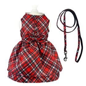 Red Plaid Harness Dress with Matching Leash (Color: Red, Size: XL)