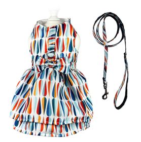 Chic Raindrop Harness Dress with Matching Leash (Color: Blue/Orange/White, Size: XL)