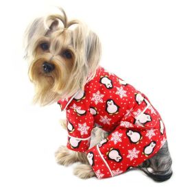 Penguins & Snowflake Flannel PJ with 2 Pockets (Color: Red, Size: XL)