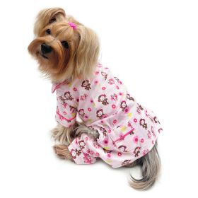 Girly Monkey Flannel Pajamas with 2 Pockets (Color: Pink, Size: XL)