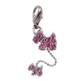 Dog and Puppy Charm with Rhinestones (Color: Pink, Size: 1/2" X 2-1/2")
