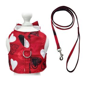 Abstract Hearts Harness Vest with Matching Leash (Color: Red, Size: S)