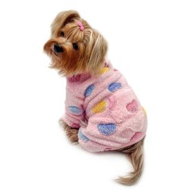 Ultra Plush Colorful Hearts Turtleneck Pajamas (Color: Pink, Size: XS)