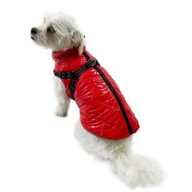 Water Resistant Puffy Vest with Built-In Harness (Color: Red, Size: S)