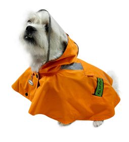 Clear View Poncho Raincoat with Reflective Stripes (Color: ORANGE, Size: XS)