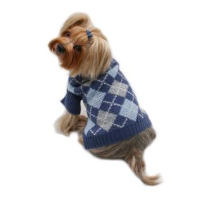 Argyle Turtleneck Sweater in Navy/Grey/Light Blue (Color: Blue, Size: S)