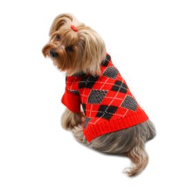 Argyle Turtleneck Sweater in Red/Black/White (Color: Red, Size: S)