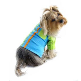 Knit Cotton Contrast Shirt with Roll-Up Sleeves (Color: Green/Blue, Size: S)