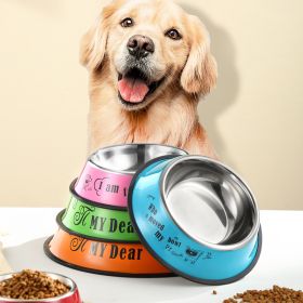 Stainless steel dog bowl; color anti-skid dog bowl; cat bowl (Colour: 16cm, Size: Red cartoon)