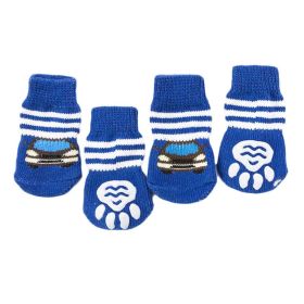 4 Pcs Blue Cute Socks Cat Socks Knitted Pet Socks Dog Paw Protection for Puppy Indoor Wear (Option: Cars (Dog))