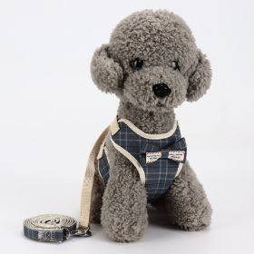 Dog Breathable Mesh Harness with Leash Pet Walking Harness with Cute Bows Adjustable Training Vest (Color: Checkered Blue, Size: M)