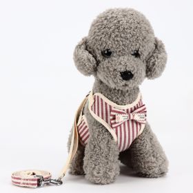 Dog Breathable Mesh Harness with Leash Pet Walking Harness with Cute Bows Adjustable Training Vest (Color: Stripes Red, Size: S)