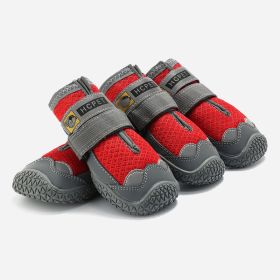 Pet Non-Skid Booties, Waterproof Socks Breathable Non-Slip with 3m Reflective Adjustable Strap Small to Large Size (4PCS/Set) Paw Protector (Color: Red, Size: M)