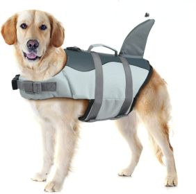 Dog Life Jacket Shark; Dog Lifesaver Vests with Rescue Handle for Small Medium and Large Dogs; Pet Safety Swimsuit Preserver for Swimming Pool Beach B (Colour: silver grey, Size: S)