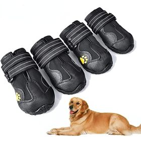 Dog Boots; Waterproof Dog Shoes; Dog Booties with Reflective Rugged Anti-Slip Sole and Skid-Proof; Outdoor Dog Shoes for Medium Dogs 4Pcs (Color: Black, Size: Size 7)