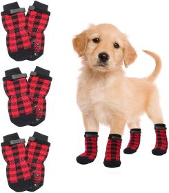 Chrismas Anti-Slip Dog Socks; Waterproof Paw Protectors with Reflective Straps Traction Control for Indoor & Outdoor Wear; 4pcs (Colour: Black dog claw, Size: L (4 pieces))
