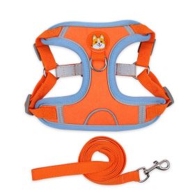 dog Harnesses and dog leash set; Pet Chest Strap Vest Dog Strap Small Dog Rope Wholesale Reflective Dog Towing Rope (Colour: orange, Specification (L * W): S)