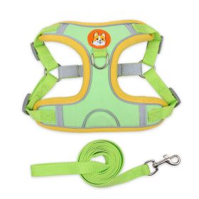 dog Harnesses and dog leash set; Pet Chest Strap Vest Dog Strap Small Dog Rope Wholesale Reflective Dog Towing Rope (Colour: green, Specification (L * W): XL)