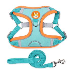 dog Harnesses and dog leash set; Pet Chest Strap Vest Dog Strap Small Dog Rope Wholesale Reflective Dog Towing Rope (Colour: Lake blue, Specification (L * W): XL)