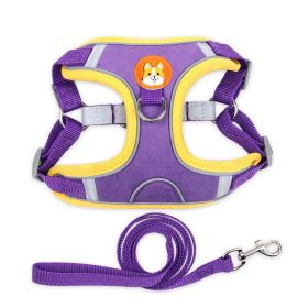 dog Harnesses and dog leash set; Pet Chest Strap Vest Dog Strap Small Dog Rope Wholesale Reflective Dog Towing Rope (Colour: purple, Specification (L * W): L)