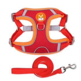 dog Harnesses and dog leash set; Pet Chest Strap Vest Dog Strap Small Dog Rope Wholesale Reflective Dog Towing Rope (Colour: red, Specification (L * W): L)