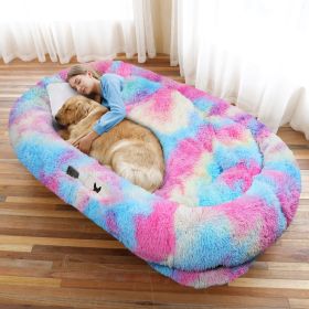 Human Dog Bed, Large Size Fits You and Pets, Washable Faux Fur Dog Bed for People Doze Off, Napping Orthopedic Dog Bed, Present Plump Pillow, Blanket (Color: Rainbow, Size: 6XL(71"L x 45"W x 12"Th))
