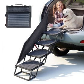 Dog Stairs for Car, 4 Steps Extra Wide Foldable Dog Ramp for Large Dogs with Non-Slip, Portable Lightweight Pet Stairs Ladder for Car, SUV, Truck (Option: Rug Surface)